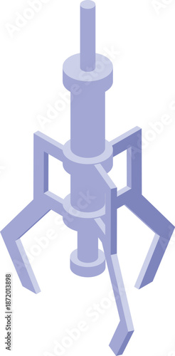 Metal claw gripper is grabbing something, isometric icon of robotic arm