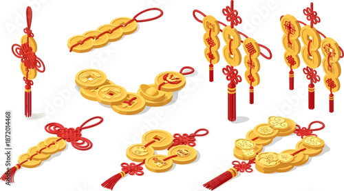 gold coins and red knot hangers