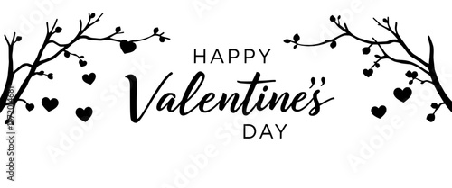 Happy Valentine's Day Greeting: A charming Valentine's Day greeting, featuring elegant script, decorative branches, and endearing heart-shaped adornments.