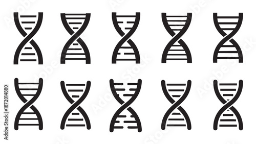 Set of ten minimalist DNA helix strand icons in varying styles