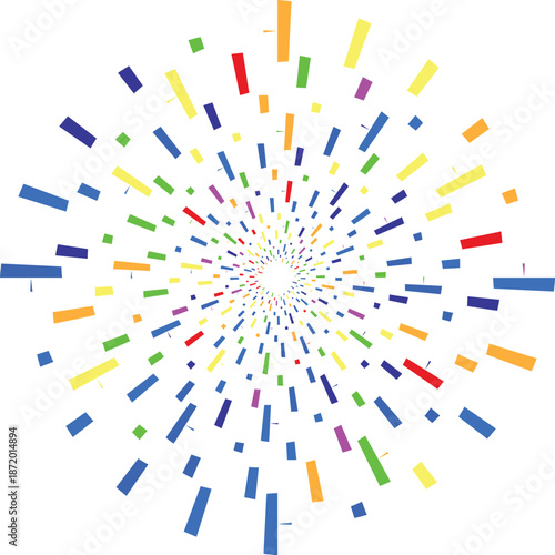 Colorful rectangular shapes radiating outward in a circular pattern
