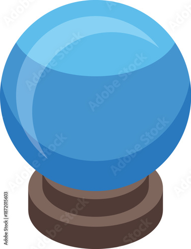 Shiny crystal ball on a wooden stand, emitting a mystical blue light, ready for fortune telling and divination