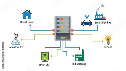 Central hub connects smart home industry car and sensor devices.