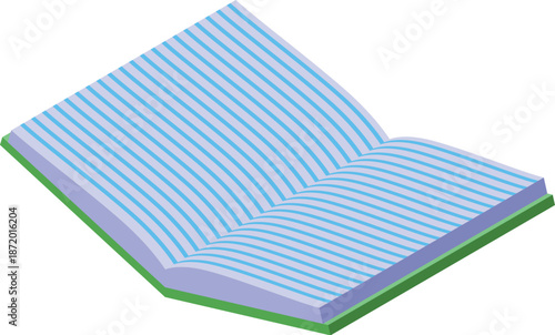 Open notebook with lined pages presenting isometric projection, ideal for educational or literary concepts