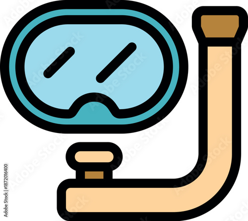 Cartoon icon of diving mask and snorkel, essential equipment for exploring the underwater world