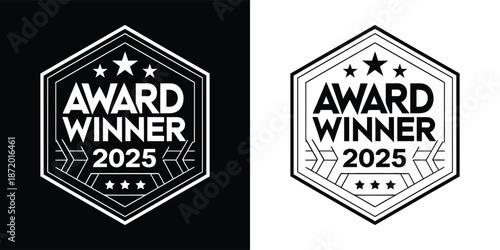 Striking black and white award winner 2025 emblem design perfect for recognizing achievement and excellence in any competition or industry.
