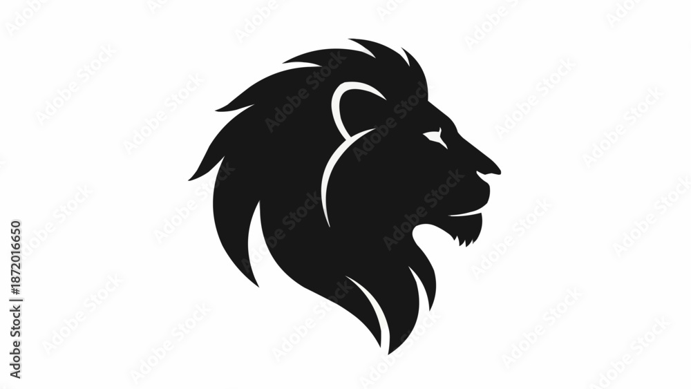 Obraz premium Black Silhouette of a Majestic Lion Head Profile.