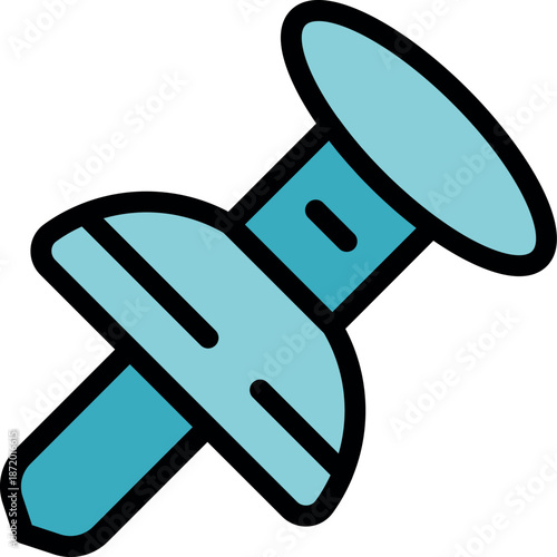 Close up of a blue push pin, essential office supply for attaching notes, reminders, and documents to bulletin boards