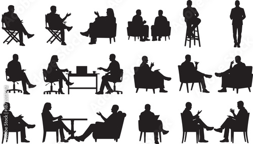 Mountain landscape with pine forest and river silhouette, black wilderness nature scene, outdoor adventure vector illustration, isolated peaks and trees for design.