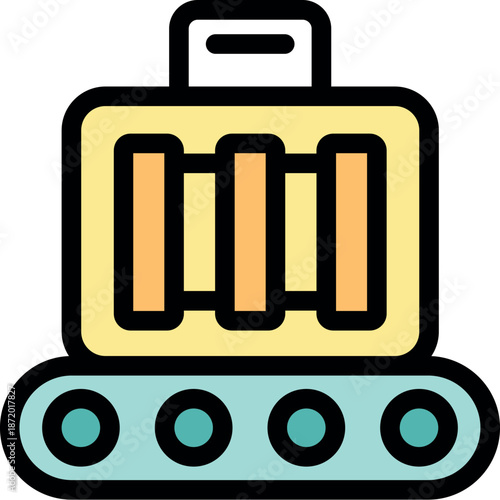 Luggage on conveyor belt at baggage claim area, transporting passenger belongings after flight arrival