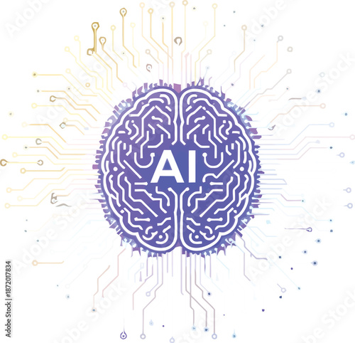 Artificial intelligence concept with brain and circuit board design