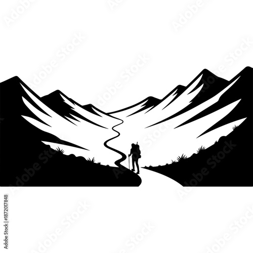 Lone Skier Descending Snowy Mountain