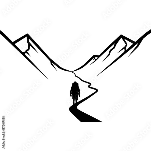 Lone Skier Descending Mountain