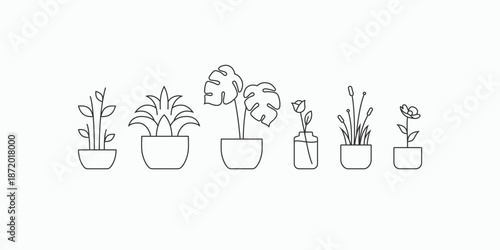 Aesthetic Plant pot icons set. Flowers plant pot simple line art outline logo icon symbol collections
