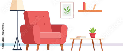 Cozy living room with red armchair and modern decor