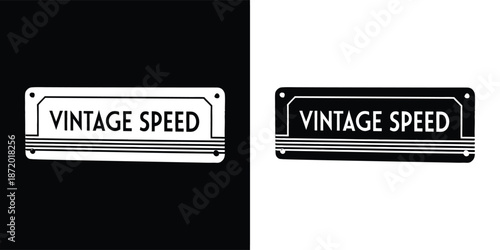 Collection of vintage speed sign designs displayed in contrasting black and white graphic styles for automotive enthusiasts and retro decor projects.