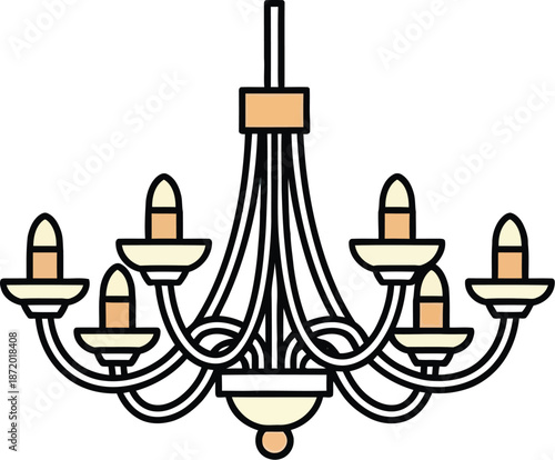 Elegant chandelier with multiple light bulbs on blue background