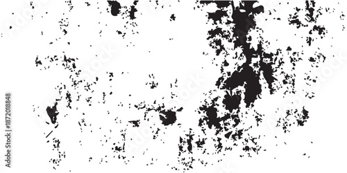 An abstract grunge design featuring a black ink splat and spray paint splatter texture on a dirty paper background with an artistic brush drip border and vector illustration elements