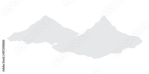 Misty blue vector illustration of a world map silhouette over a mountain landscape with a forest valley and sunrise sky