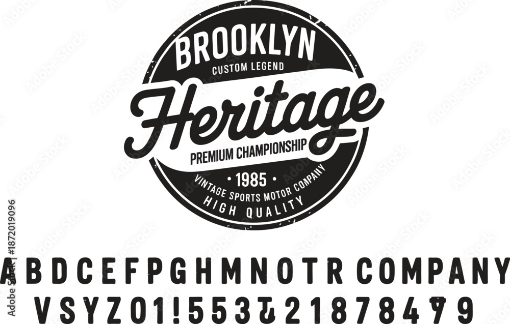 Fototapeta premium Black and white vintage sports motor company with alphanumeric characters