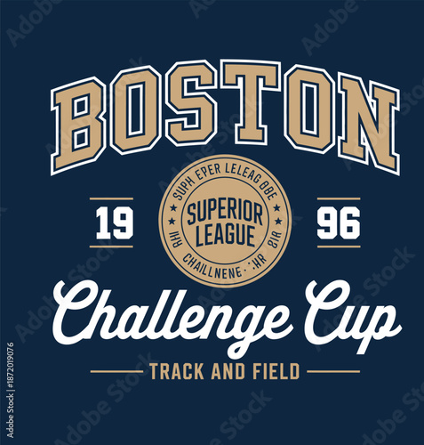 Dark blue background with Boston Superior League Challenge Cup track and field