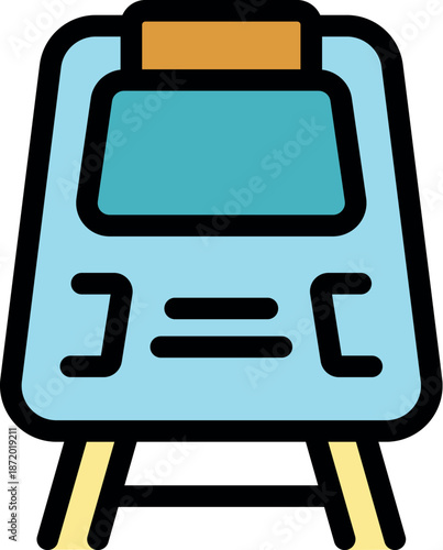 Light blue electric train running along railway tracks