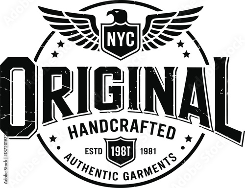 Black and white original handcrafted authentic garments with N Y C eagle emblem