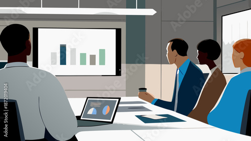 Business team analyzing data in modern office setting