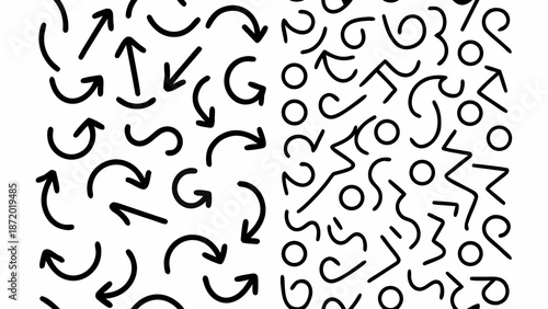 Hand drawn arrows and symbols on white background for design