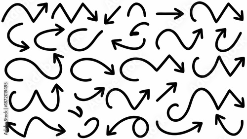 Hand drawn arrows in various directions on white background