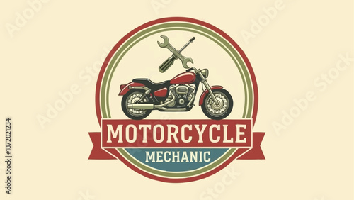 Classic Motorcycle Mechanic Emblem Vintage Style.