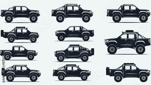 Collection of Black Pickup Trucks in Various Styles.