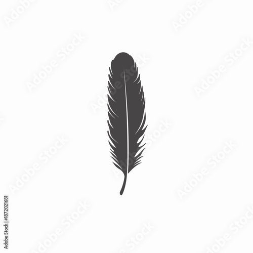 Black feather vector illustration isolated on white background. Simple graphic design element for decor, nature, or spirituality concepts.