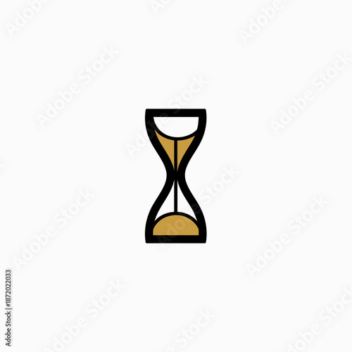 Minimalist vector illustration of an hourglass with golden sand, symbolizing the concept of time, measurement, duration, and deadlines.