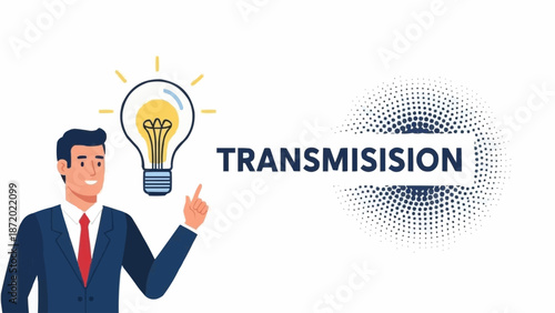 Businessman points to transmission idea light bulb.