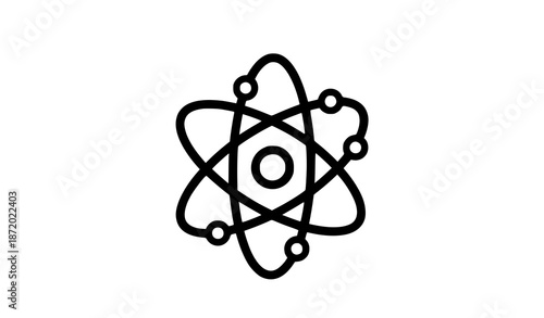 Simple hand drawn style black and white atom icon scientific vector illustration
