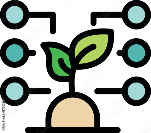 Growing plant connected to digital nodes, representing technological advancements and innovation in agriculture