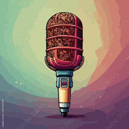 Vintage Microphone Illustration - A Retro Audio Recording Device in Detailed Design.