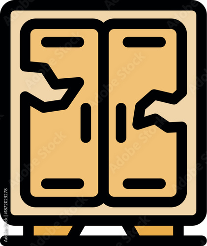 Old damaged cupboard with broken doors, representing concepts of age, decay, and the need for repair or replacement