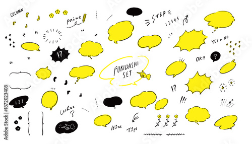 シンプルな手描き線画の吹き出しと装飾のベクターイラストセット