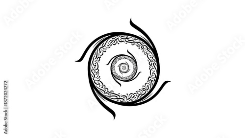 Abstract spiral design with intricate patterns and flowing lines.