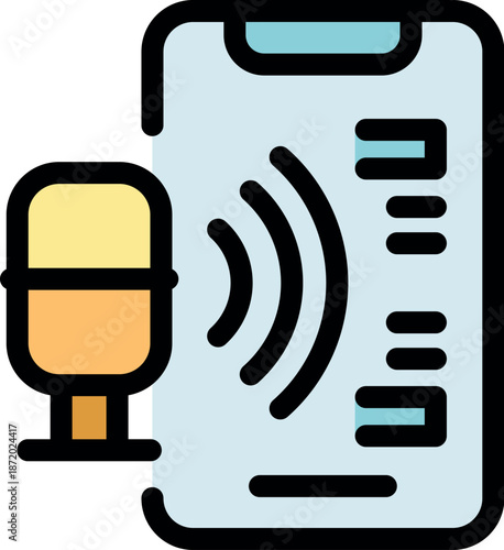 Voice recording app icon showing smartphone capturing audio with microphone, symbolizing mobile sound recording