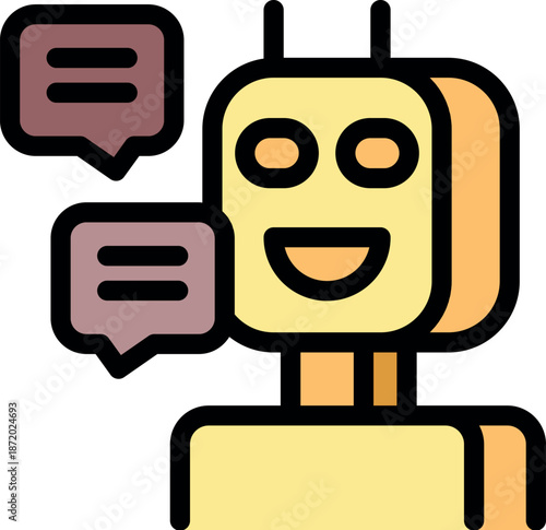 Friendly chatbot engaging in conversation, responding with speech bubbles containing helpful information