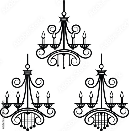 Elegant vintage style chandelier silhouettes for classic interior design and decoration
