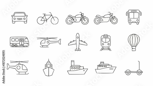 Collection of Hand Drawn Transportation Icons.