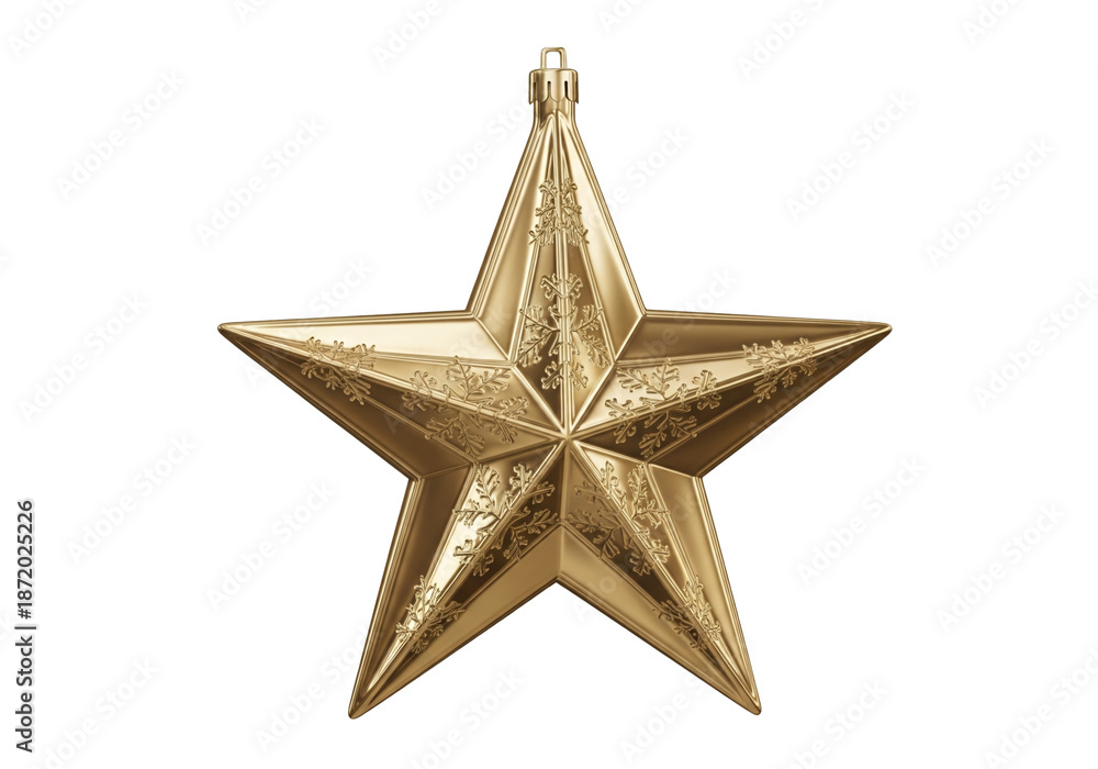 Fototapeta premium Shiny Golden Star Ornament Decoration Isolated on White Background Festive Symbol