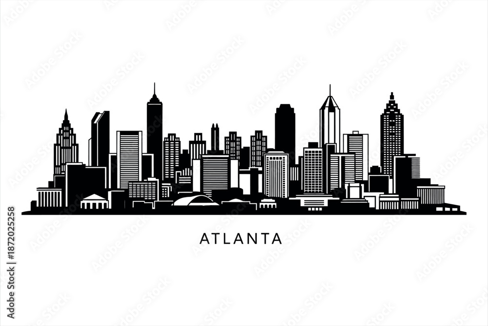 Naklejka premium Atlanta City Skyline Silhouette Illustration