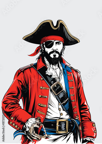 060-01-Pirate captain character looking forward with an eyepatch and beard