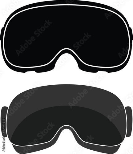 Modern virtual reality headset and sleek ski goggle designs presented in black and grey