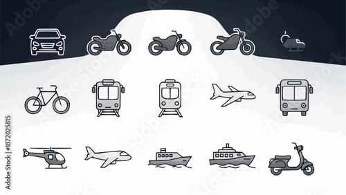 Collection of Transportation Icons and Symbols.